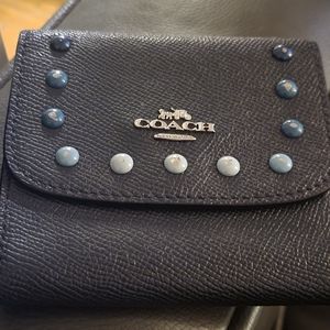 Coach small navy wallet with rhinestones